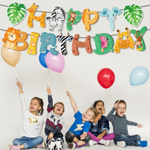HUANCAI Decorazioni per Feste di Compleanno a Tema <span class=keywords><strong>Animali</strong></span> della Giungla, Striscione 'BUON COMPLEANNO' per Feste <span class=keywords><strong>Safari</strong></span> per Bambini - Product Image 2