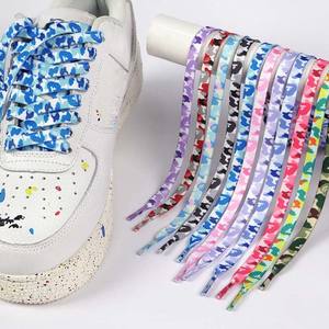 Lacets de chaussures WEGOODZF, imprimé camouflage élégant, 1 paire, 0,8 cm de large, lacets plats en polyester, accessoire pour chaussures de course athlétiques - Product Image 1