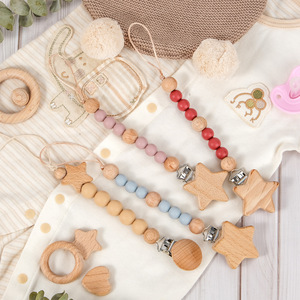 Bằng gỗ Silicone Pacifier Clips Holders <span class=keywords><strong>paci</strong></span> Clip mọc răng cứu trợ với trung tính bé Binky chủ bé tắm và quà tặng - Product Image 4