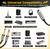 Adaptateur répartiteur en Y stéréo 6,35 mm femelle vers double jack mono TS 6,35 mm mâle, compatible avec amplificateur et microphone