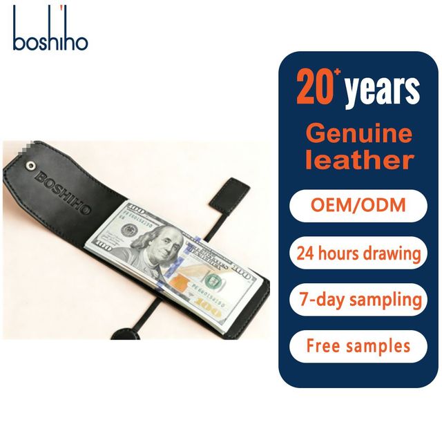 For Anti-Theft Short Slim RFID Leather Wallet Vintage Thread Pattern Front Pocket Metal Money Clip Nylon Lining Portable