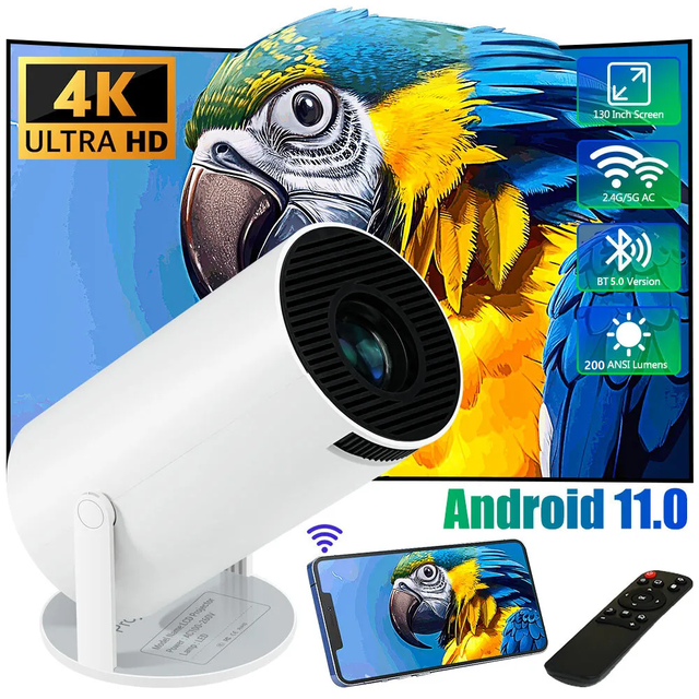 1080P WiFi 5G BT5.0 Portable Home 200 ANSI Lumen LED HD Theater Mini Projector with Android 11 and Built-in Speakers