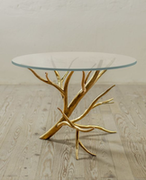 Table basse moderne et minimaliste au design rond, table basse extérieure en forme de brindille avec plateau en verre trempé