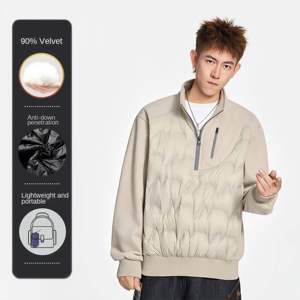 Chaqueta de Plumón Semi-Cremallera OEM para Hombre, Estilo Americano, Delgada y Ajustada, con Cuello Alto, para Parejas, Suéter Abrigado de Invierno - Product Image 2