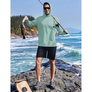 Haut de protection solaire UPF 50+ à manches longues pour homme, avec capuche, anti-UV, pour la pêche, la course, la natation et la randonnée - Product Image 3