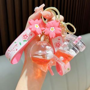 <b>Floating</b> Sequins Acrylic Pentagram Rocket Keyring Liquid Oil Quicksand Bottle Keychain Women Bag Pendant Gift - Product Image 4