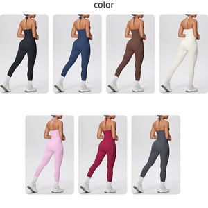 Nuovi Arrivi: Set Sportivo da Donna Alla Moda con Top Halter Allacciato e Leggings con Tasche Laterali, Completo Fitness e Yoga Personalizzabile - Product Image 4