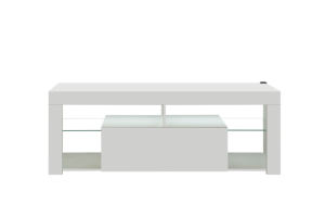 Meuble TV moderne blanc avec éclairage LED, centre de divertissement, unité TV, étagères en bois, rangement, armoire TV, salon, hôtel, appartement, décoration intérieure - Product Image 3