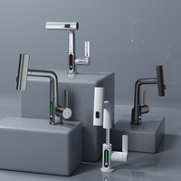 Robinet de lavabo numérique réglable à trou unique en laiton, avec affichage de la température, extractible et rotatif, effet pluie, vente en gros