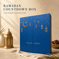 Boîte de compte à rebours du Ramadan à double porte personnalisée, 30 tiroirs numérotés, emballage cadeau en feuille d'or
