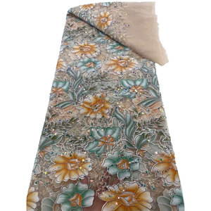 Ni. Ai màu xanh nặng đính cườm Sequins ren thêu Sequins vải sang trọng Dubai cưới ngọc trai ren Wedding party Dress - Product Image 6