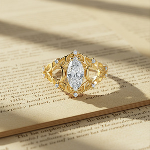 Marquise Cut Moissanite <b>Cocktail</b> <b>Ring</b> 18K <b>Gold</b> Plated Vintage Flower Design Women's Engagement <b>Ring</b> Prong Setting - Product Image 4