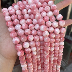 Cuentas sueltas de <span class=keywords><strong>jade</strong></span> rosa de forma redonda de Color dulce barato para hacer joyería DIY accesorios de Collar Cuentas rosas - Product Image 4