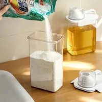 Conteneur de stockage transparent en PET multi-usages avec bec verseur pour lessive liquide, poudre et farine de riz