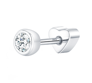 S925 Sterling Silver Simple Daily Round Ear <b>Stud</b> Sparkling Moissanite Heart Screw <b>Stud</b> <b>Earring</b> for Women <b>Fine</b> Jewelry - Product Image 1