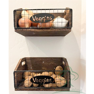 Corbeille de rangement en <span class=keywords><strong>bois</strong></span> pour pommes de terre et oignons, paniers de rangement en <span class=keywords><strong>bois</strong></span> et fil métallique de style rustique pour l'organisation et le stockage sur le comptoir de cuisine - Product Image 3