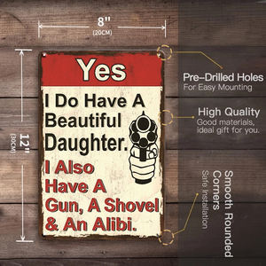 Letrero Metálico Divertido de Advertencia, No Solicitar Servicios, <span class=keywords><strong>Papá</strong></span> con Pistola, Humor, Decoración de Pared para Garaje, Bar, Cuarto de Hombre, Placa de Puerta Humorística de Seguridad - Product Image 4