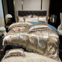 Europäisches Spitzen-Satin-Jacquard-Vierteiliges Set Luxuriöses Gewaschenes Seiden-Bettlaken und Bettbezug