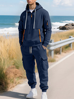 Ensemble de survêtement pour homme en molleton polaire avec fermeture éclair, multi-poches, pantalon cargo à plusieurs poches