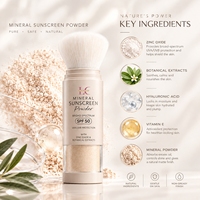 Poudre solaire minérale à étiquette privée avec pinceau SPF 50, protection large spectre UVA UVB, poudre solaire portable pour le visage