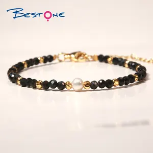 Nuevo diseño, cuentas de oro auténtico chapadas en cobre, joyería de piedras preciosas facetadas de 3,5mm, pulsera personalizada ajustable de perlas de agua dulce para mujer