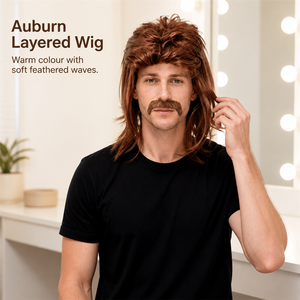 Perruque synthétique courte blonde résistante à la chaleur pour homme avec moustache pour fête de carnaval Halloween - Product Image 1