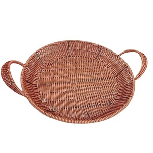 Rattan Snack Plate Double Handle Rectangular Oval Serving Tray For Restaurant Fruit Storage <b>Basket</b> - Product Image 5