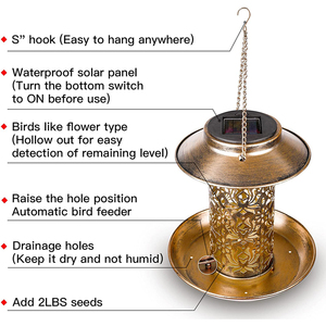 Linterna de jardín de Cardenales salvajes de Metal colgante al aire libre con gancho en S Ideas de regalo Amantes Alimentador de pájaros solar - Product Image 3