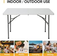 Table pliante en plastique blanc HDPE légère de 120 cm (48 pouces, 4 pieds) pour événements et mariages, vente en gros d'usine
