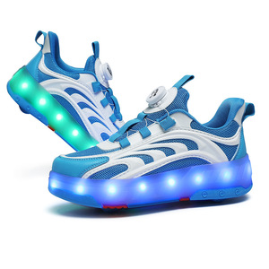 Childrens Roller Skates Breathable Led Light Up Shoes Outdoor Sports For Boys Girls Size 28 41 Mesh Plastic Wheels - Product Image 1