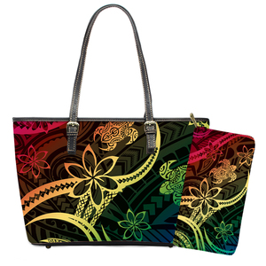 Bolso grande de cuero para mujer, bolsos estampados <span class=keywords><strong>con</strong></span> diseño Chuuk de flores polinesias de lujo <span class=keywords><strong>con</strong></span> cartera a juego, monedero de moda para mujer - Product Image 1