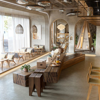 Ensemble de meubles de café de qualité commerciale de luxe décoration complète de boutique hôtel avec revêtement en cuir tables de café chaises