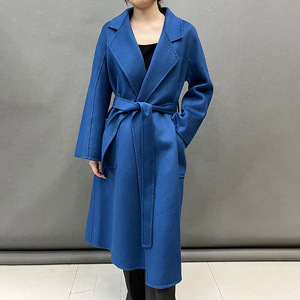 100% lana estilo largo agua ondulación gabardina mujer elegante abrigo de lana con cinturón - Product Image 3
