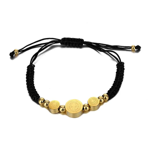 Acero inoxidable 18K chapado en oro religioso San Benito pulsera ajustable para mujer Cadena de cuerda católica para hombre regalo de Navidad - Product Image 3