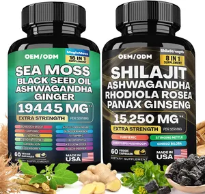 Năng động sức sống bó thảo dược bổ sung bao gồm rêu biển dầu hạt đen Ashwagandha shilajit Rhodiola Rosea Panax viên nang