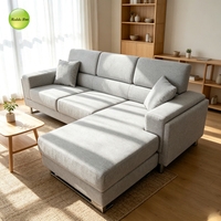 Canapé d'angle moderne en tissu nordique en forme de L avec chaise longue à accoudoirs larges, grand espace, confortable, pour salon de villa