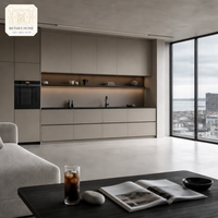 Meuble de cuisine sur mesure scandinave minimaliste laqué mat avec poignée encastrée et zone d'étagères ouvertes – Usine OEM ODM