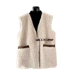 Female Full Wool Fur Vest Coat Sheep Shearling Undershirt Women Winter Casual Jacket JT431