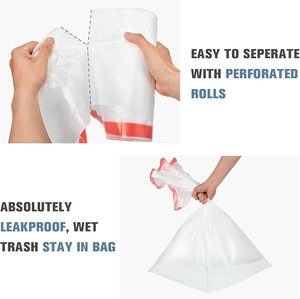 Sac poubelle à cordon rouge HDPE LDPE recyclé matériau étanche produit d'emballage et d'impression - Product Image 5