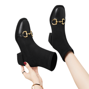 Stivali da <span class=keywords><strong>donna</strong></span> con tacco quadrato in vera pelle di mucca pieno fiore - Product Image 5