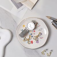 Plateau de rangement pour bijoux en céramique de porcelaine décoratif rond coloré personnalisé pour cadeau d'anniversaire