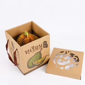 Custom Logo New Thailand Musang King Kraft Corrugated Cardboard Durian Fruit Packaging Box Carton Durian Gift Box Suitcase