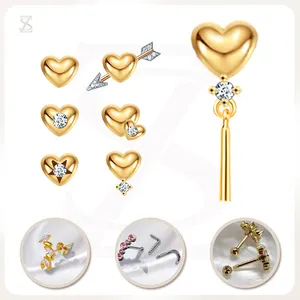 Rvs Oor Piercing Sieraden Pijl Gouden Hart Wit Zircon Kraakbeen Tragus Helix Schelp Stud Oorbel