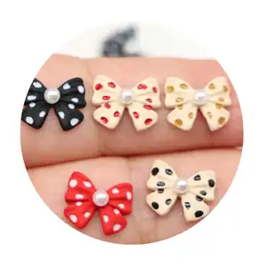 Alloy Bowknot Artificial Pearl Nail Art Decor Bow Tie for DIY Craft Scrapbooking Ornament Jewelry Accessory Supply