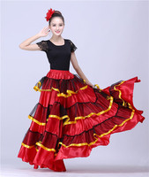 Jupe de danse flamenco pour femmes adultes, grande jupe évasée à 720 degrés, en satin superposé à volants, taille haute élastique, pour danse folklorique espagnole et danse de la tauromaquie