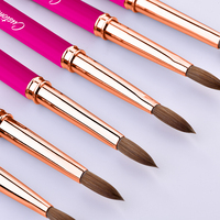 Pinceau à poudre acrylique professionnel rose vif de luxe manche en métal 100% brosse à ongles acrylique Kolinsky