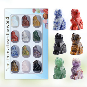 12 Color Boxed Gemstone Cat Ornaments (Aventurine Agate Obsidian) Engraved Sculpture Set for Christmas Home Decor-Wholesale - Product Image 1