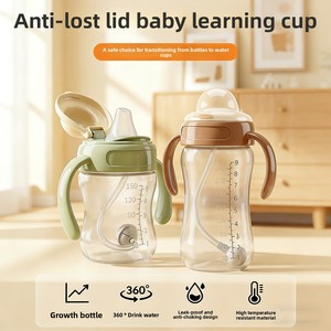 Vaso de entrenamiento para bebés con doble asa, tapa abatible, boquilla excéntrica, boca ancha y adorable diseño de dibujos animados - Product Image 2