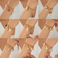 Bracelet Océan en Acier Inoxydable Anti-ternissement en Gros, Multi-Coquillages, Étoiles de Mer, Pendentif Perle, Plaqué Or, Accessoires de Plage TGSL5706