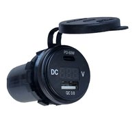 Pengisi Daya Cepat USB Tipe C PD 3.0 (60W) dan Port USB Tipe A QC3.0 dengan Voltmeter Digital untuk Mobil, Kapal, Ponsel, Tablet, DC 12/24V